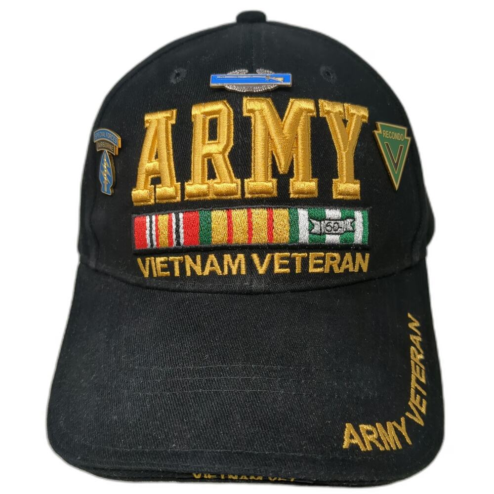 Rothco Army Vietnam Veteran Baseball Cap Black One Size Strapback Pins Hat